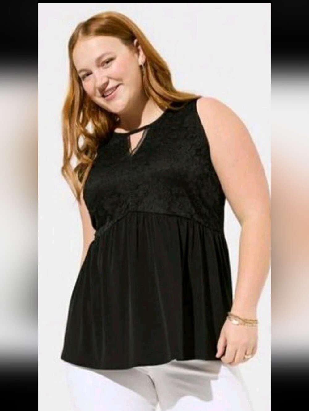 Torrid Black Lace Yoke Sleeveless Peplum Tank